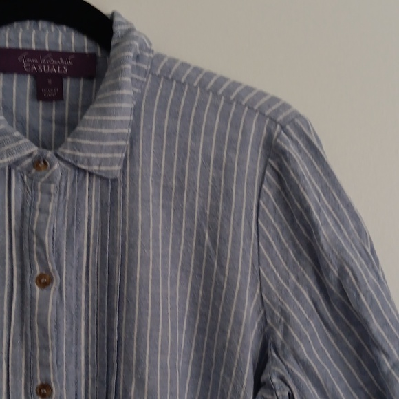 Gloria Vanderbilt Casuals Linen Striped Pinch Pleat Shirt #2202 - Picture 2 of 5